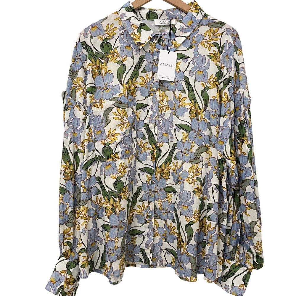 Amalie by Showpo Azariah Balloon Sleeve Button Up Shirt Floral Blouse NWT 14